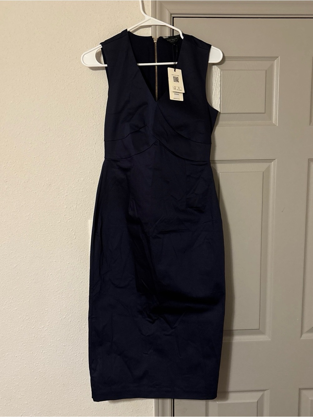 Ted Baker Salyan Wrap Detail Sleeveless V-Neck Midi Sheath Dress Navy size 1=4US